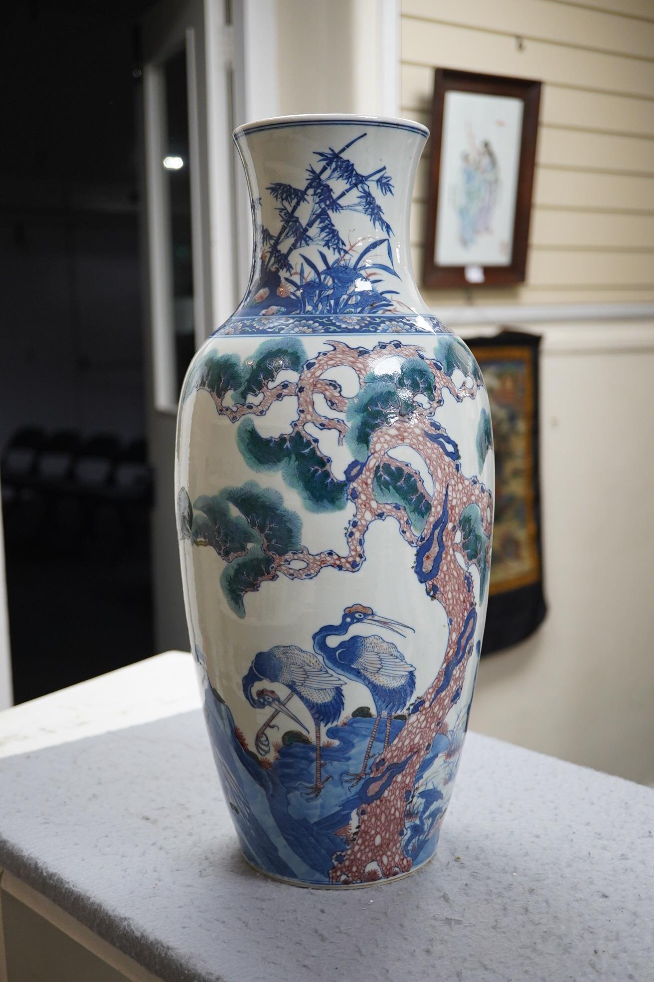 An unusual Chinese underglaze blue and copper red ‘longevity’ vase, 19th century